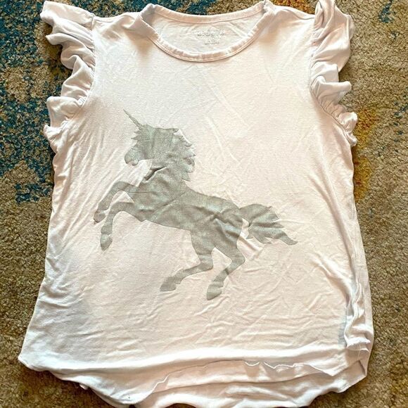 Girls Short Sleeve T-Shirt with silver Unicorn - Picture 1 of 2